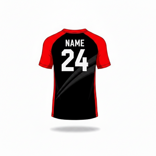 Red black gaming jersey back side with custom gamer name