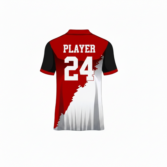 Red black white gaming polo jersey back side with custom gamer name