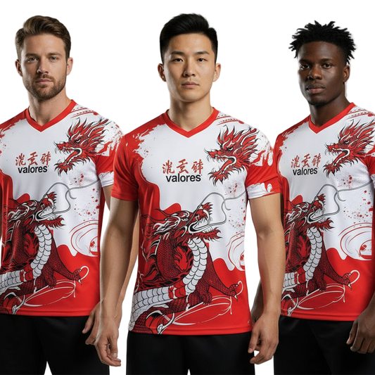 Next Print red dragon jersey with the word  french  on it