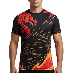 Next Print red dragon shirt with flames on the front