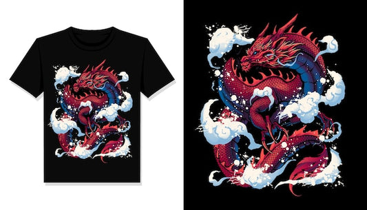 Next Print red dragon t shirt design vector
