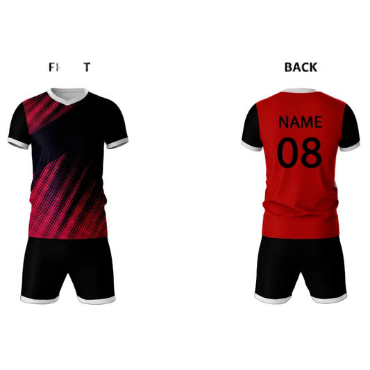 Red gradient strike sports jersey set for men back view