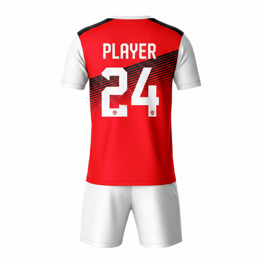 Red activewear t-shirt with white shorts back view