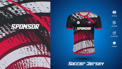 a red white and blue soccer jersey with the word soccer on it