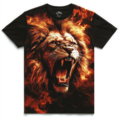 Next Print Roaring Lion T Shirt Design with Fire and Smoke