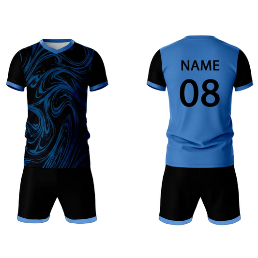 Royal blue swirl wave sports jersey set for men back view
