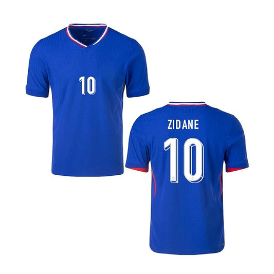 Front and back view of a royal blue V-neck football jersey with white and red trim, featuring a customizable name and number, ideal for soccer teams, training, and match-day wear.