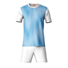 Sky blue sports t-shirt with white shorts coord set front view for men