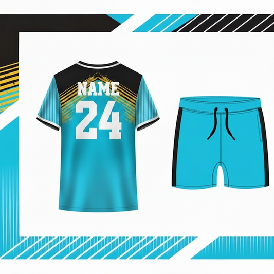 Sky blue strike sports jersey with matching shorts back view