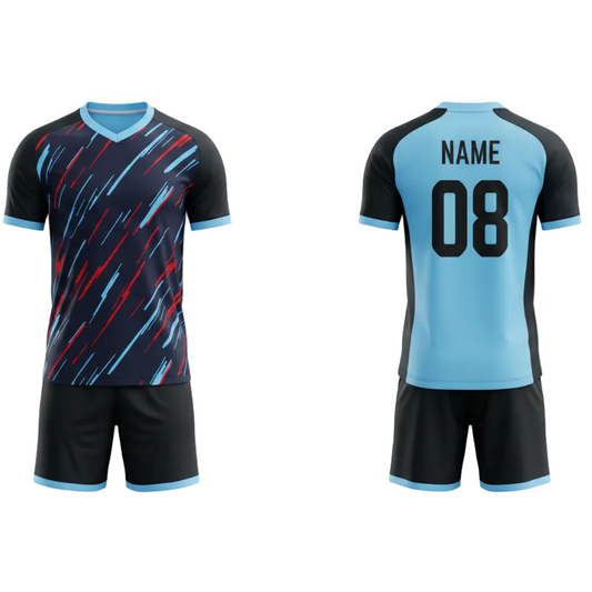 Sky blue velocity strike sports jersey set for men back view