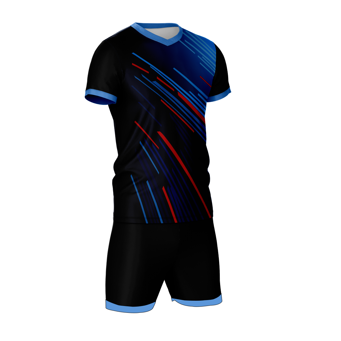 Premium sky blue velocity strike sports jersey side angle sportswear view