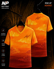 Sunset Cloud Orange Sublimation V-Neck Sports Jersey with artistic golden cloud design by Next Print