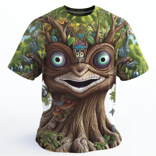 Next Print t - shirt with a tree on it that has a face and a tree on it.