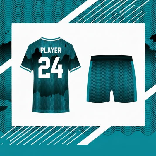 Teal wave sports jersey with matching shorts back view