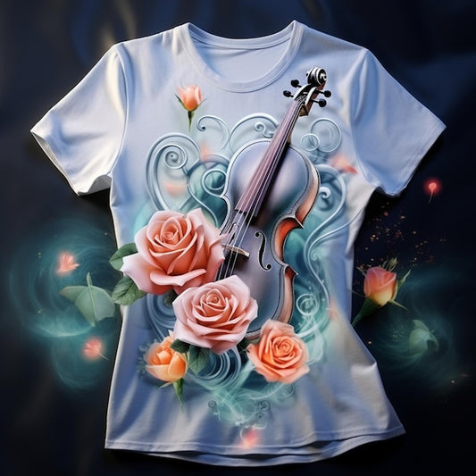 Next Print violin and roses on it generative ai T shirt .