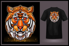 Next Print Tiger head robot mascot esport logo design with tshirt preview