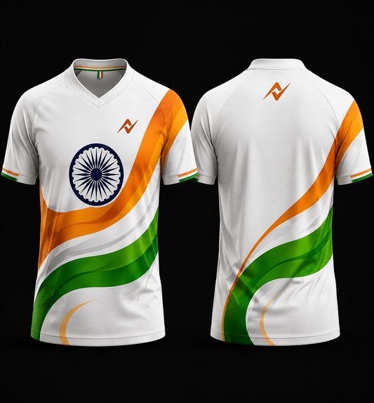Tricolor wave flowing saffron white green graphic jersey