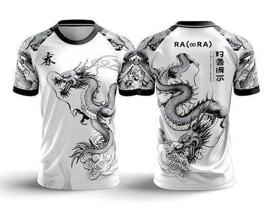 Next Print two white shirts with a dragon on the front and the word gargo on the front
