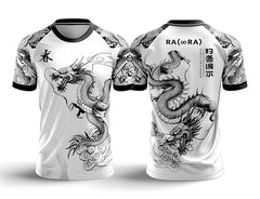 Next Print two white shirts with a dragon on the front and the word gargo on the front