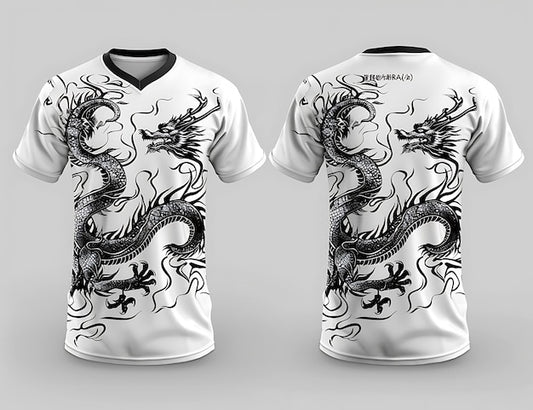 Next Print two white shirts with a dragon on the front and the word gargo on the front