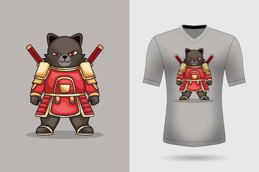 Next Print Vector cute samurai cat holding sword katana cartoon vector icon illustration animal nature icon concept isolated