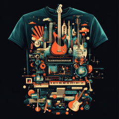 Next Print musical instruments and elements of sound t shirt .