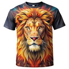 Next Print Vibrant lion graphic tshirt featuring a majestic lion with fiery mane printed .