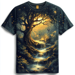 Next Print tshirt featuring a mystical forest scene