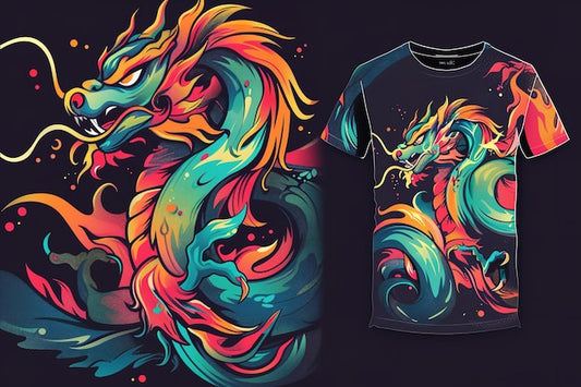 Next Print vivid dragon tshirt design made in a vibrant vector style Generative AI