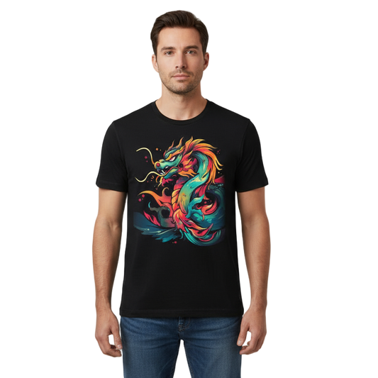 Next Print vivid dragon tshirt design made in a vibrant vector style Generative AI