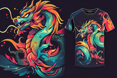 Next Print vivid dragon tshirt design made in a vibrant vector style Generative AI