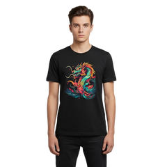 Next Print vivid dragon tshirt design made in a vibrant vector style Generative AI