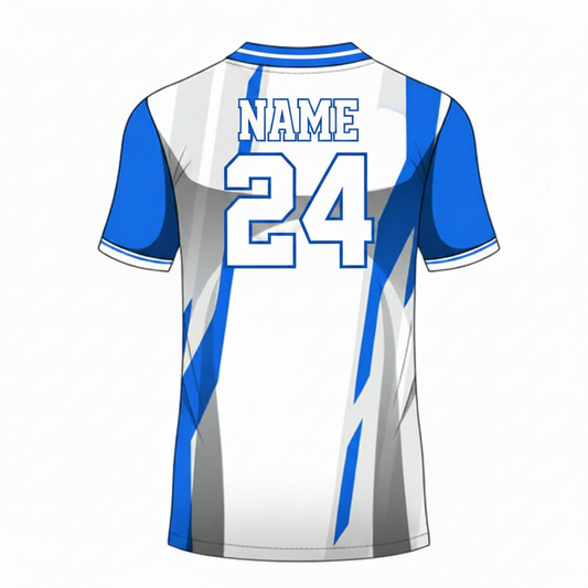 White blue gaming jersey back side with custom gamer name