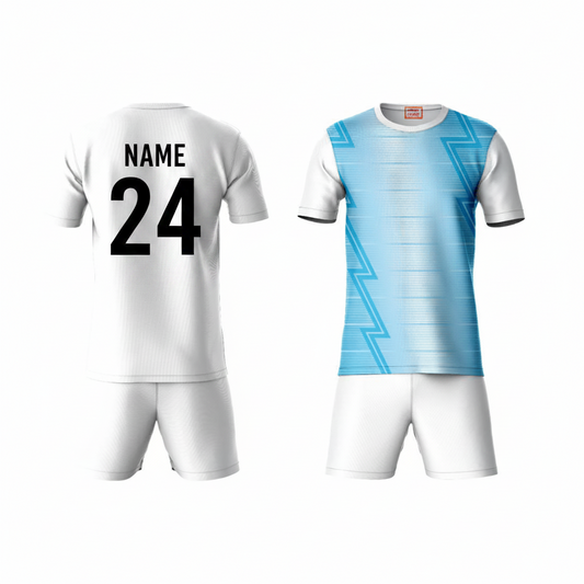 White blue gradient activewear t-shirt with white shorts back view