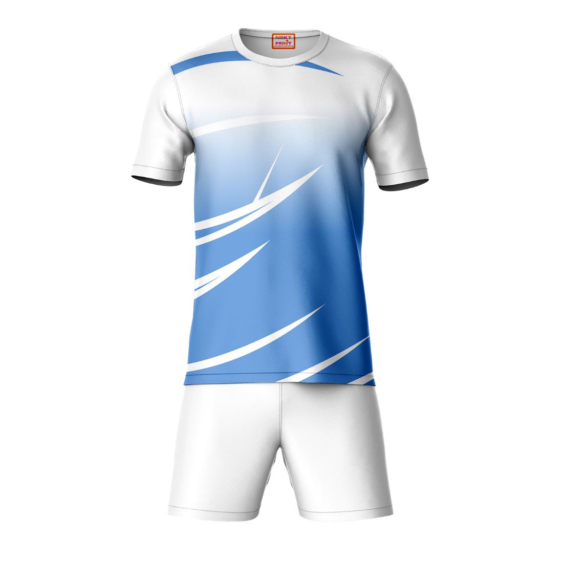 White blue sports t-shirt with white shorts coord set front view for men