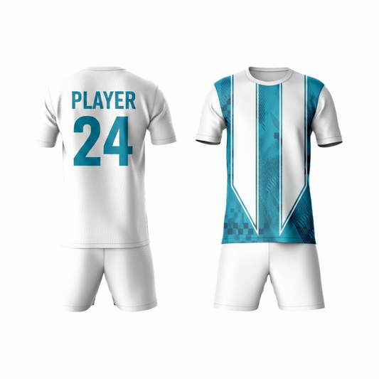 White blue vertical pattern sports t-shirt with white shorts back view for men