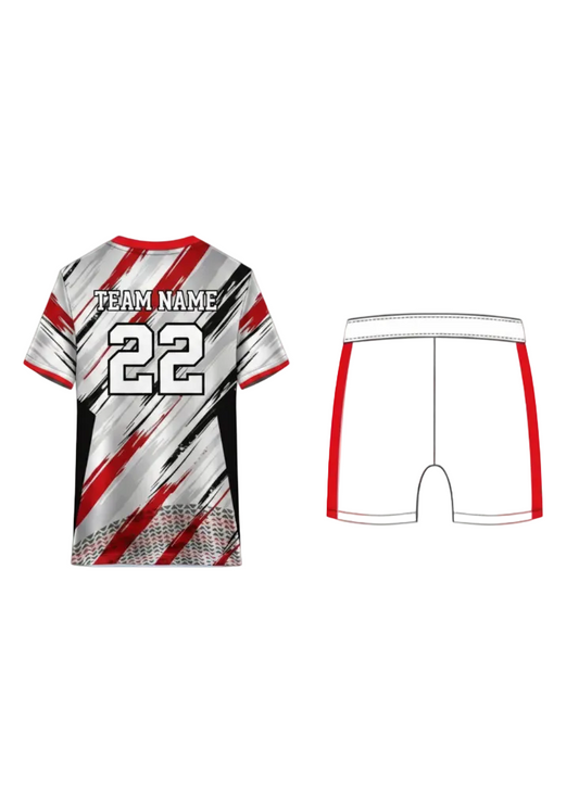 White red and black custom sports jersey with matching shorts for cricket, football and volleyball team uniform sublimation printing