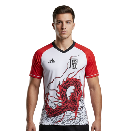 Next Print white and red shirt with the word adidas on it