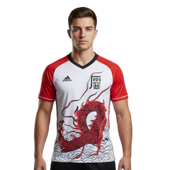 Next Print white and red shirt with the word adidas on it