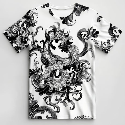 Next Print white shirt with a dragon on it is printed on the front