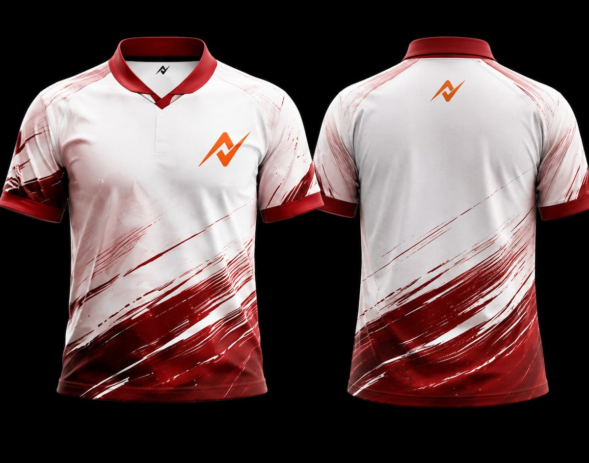 Front and back view of a white and sky blue mountain-themed K-Pop esports jersey with Chinese collar and premium sublimation print.