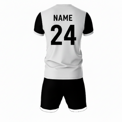 White athletic sports jersey with black shorts back side view