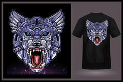 Next Print wolf head robot mascot esport logo design with tshirt preview