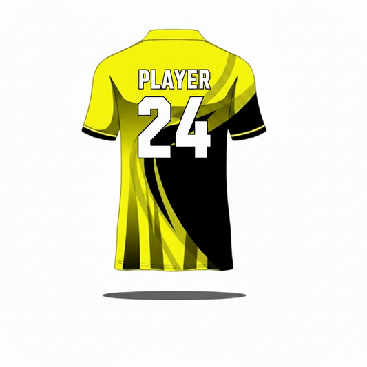 Yellow black gaming polo jersey back side with custom gamer name