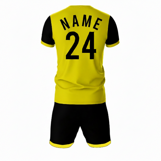 Yellow black athletic sports jersey with shorts back side view