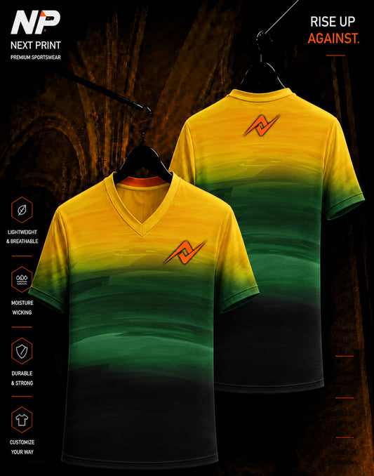 Yellow green and black gradient sublimation V-neck custom sports jersey by Next Print