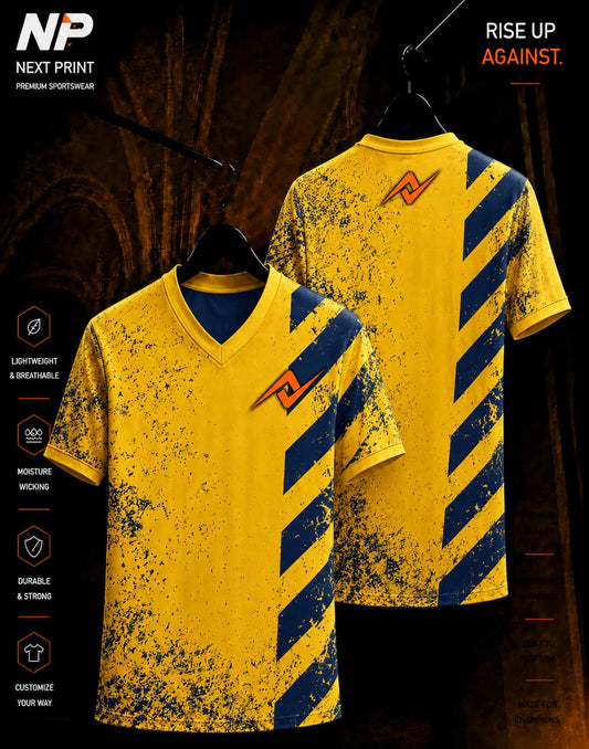 Yellow and navy blue grunge stripe sublimation V-neck custom sports jersey by Next Print