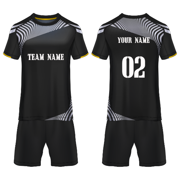 Black optical wave sports jersey set for men back view