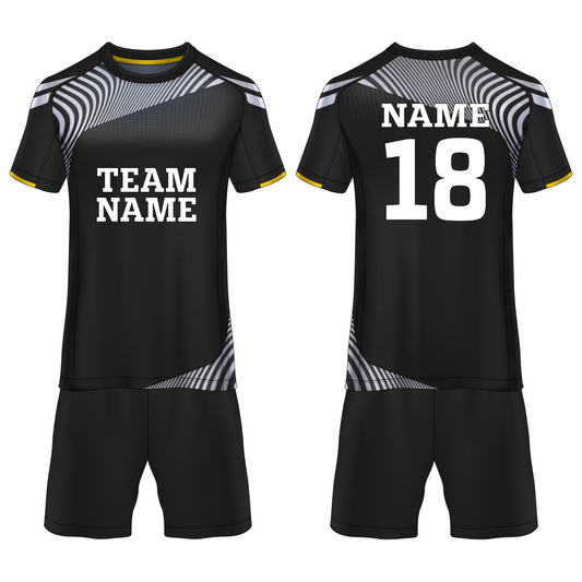Black optical wave sports jersey set for men back view