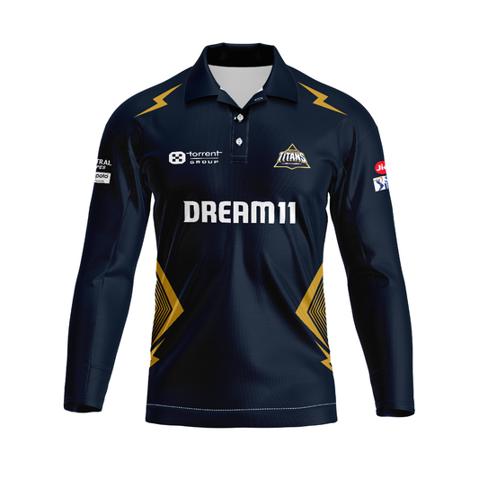 Next Print Customisable  Ipl Gujrat Polo collar full sleeves jersey